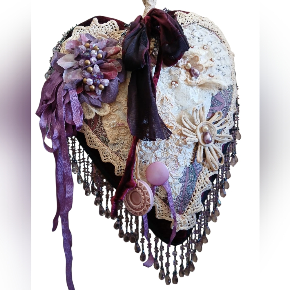 Vintage Victorian-Inspired Velvet Pillow Beads Lace Dollies